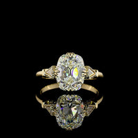 14K Yellow Gold 3.31 Carat Antique Cushion Cut Lab Diamond Ring with Kite and Round Diamond Accents - IGI Certified E VVS1 - Covaloro Fine Jewelry