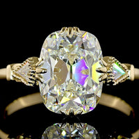 14K Yellow Gold 3.31 Carat Antique Cushion Cut Lab Diamond Ring with Kite and Round Diamond Accents - IGI Certified E VVS1 - Covaloro Fine Jewelry