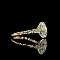 14K Yellow Gold 3.31 Carat Antique Cushion Cut Lab Diamond Ring with Kite and Round Diamond Accents - IGI Certified E VVS1 - Covaloro Fine Jewelry