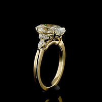 14K Yellow Gold 3.35 Carats Total Weight Oval Cut Lab Diamond Ring with E VVS2 Clarity and Marquise & Round Side Stones - IGI Certified - Covaloro Fine Jewelry