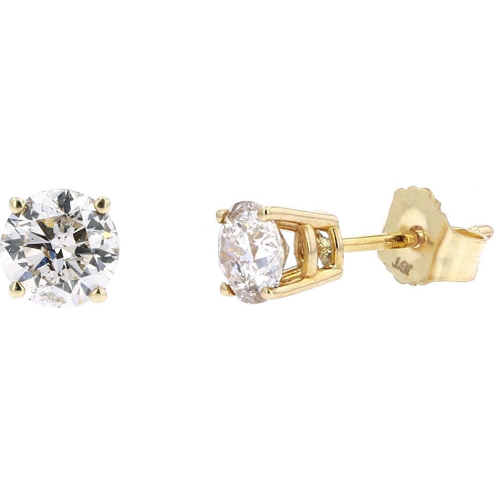 14K Yellow Gold 3/4 Carat Diamond Stud Earrings - Friction Back Setting