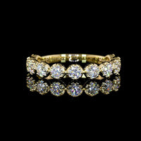 14K Yellow Gold 3/4 Eternity Band with 11 Prong-Set Round Lab-Grown Diamonds - 0.89 Carat Total Weight, E-F VS Quality - Covaloro Fine Jewelry