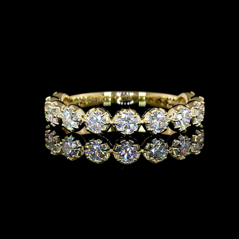 14K Yellow Gold 3/4 Eternity Band with 11 Prong-Set Round Lab-Grown Diamonds - 0.89 Carat Total Weight, E-F VS Quality - Covaloro Fine Jewelry