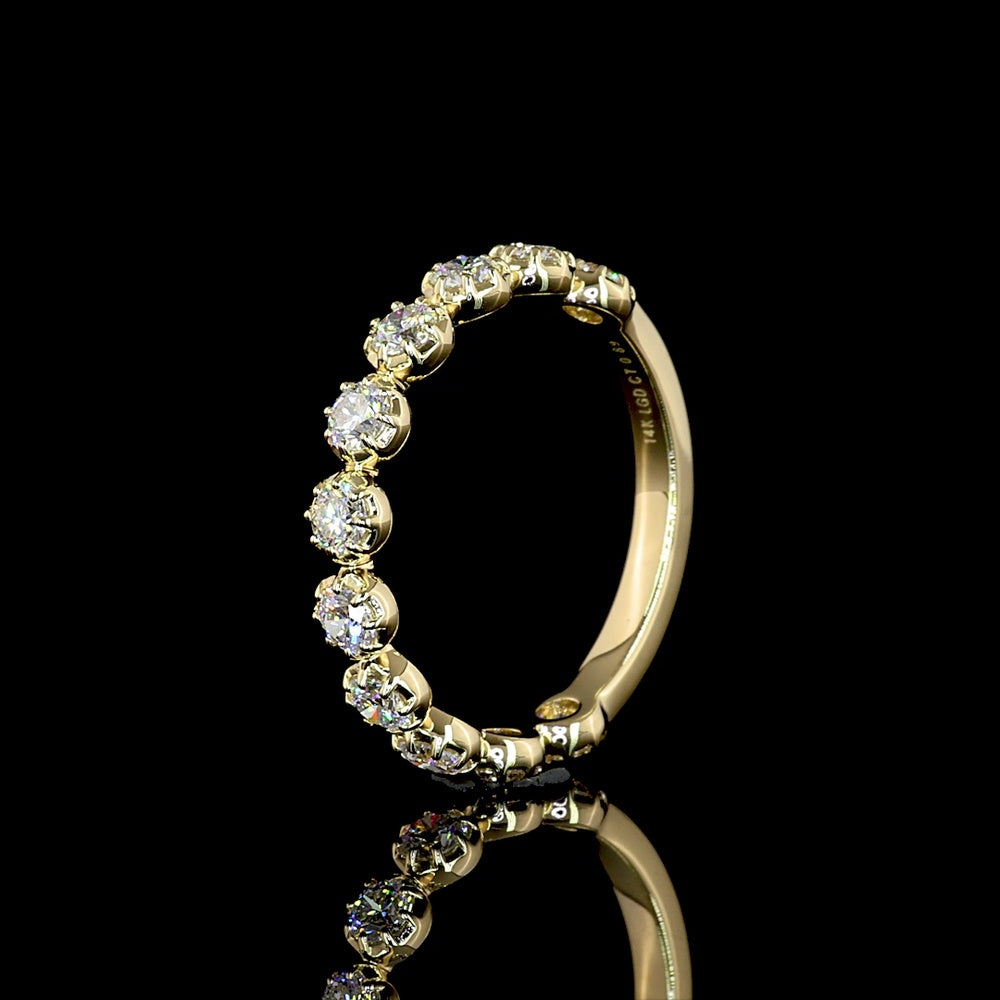 14K Yellow Gold 3/4 Eternity Band with 11 Prong-Set Round Lab-Grown Diamonds - 0.89 Carat Total Weight, E-F VS Quality - Covaloro Fine Jewelry