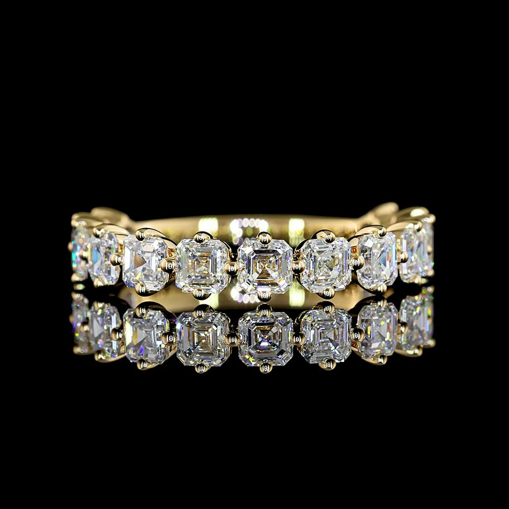 14K Yellow Gold 3/4 Eternity Band with 13 Asscher Cut Lab Diamonds - 1.97 Carat Total Weight, E-F Color, VS Clarity - Covaloro Fine Jewelry