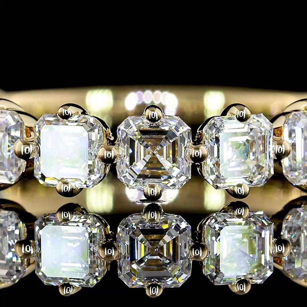 14K Yellow Gold 3/4 Eternity Band with 13 Asscher Cut Lab Diamonds - 1.97 Carat Total Weight, E-F Color, VS Clarity - Covaloro Fine Jewelry