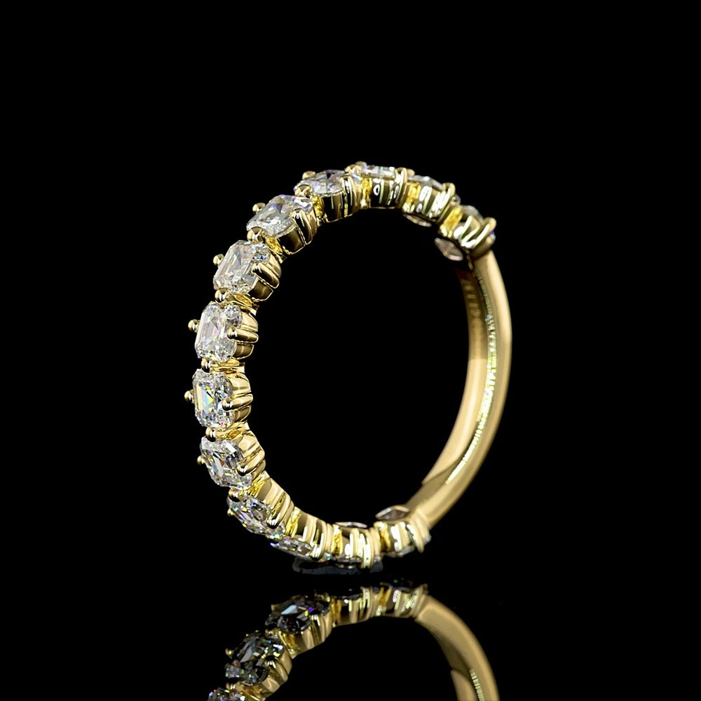 14K Yellow Gold 3/4 Eternity Band with 13 Asscher Cut Lab Diamonds - 1.97 Carat Total Weight, E-F Color, VS Clarity - Covaloro Fine Jewelry