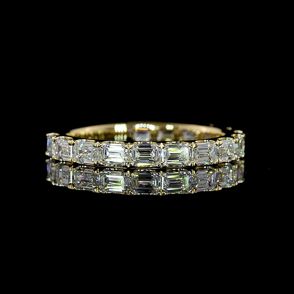 14K Yellow Gold 3/4 Eternity Band with 15 East-West Emerald Cut Lab Diamonds - 1.39 Carats Total Diamond Weight - Covaloro Fine Jewelry