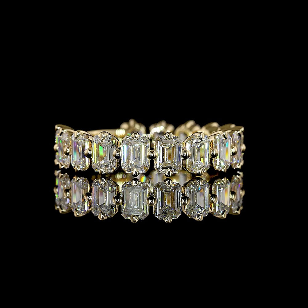 14K Yellow Gold 3/4 Eternity Band with 15 Emerald Cut Lab Diamonds - 3.80 Carat Total Weight, E-F Color VS1 Clarity - Covaloro Fine Jewelry