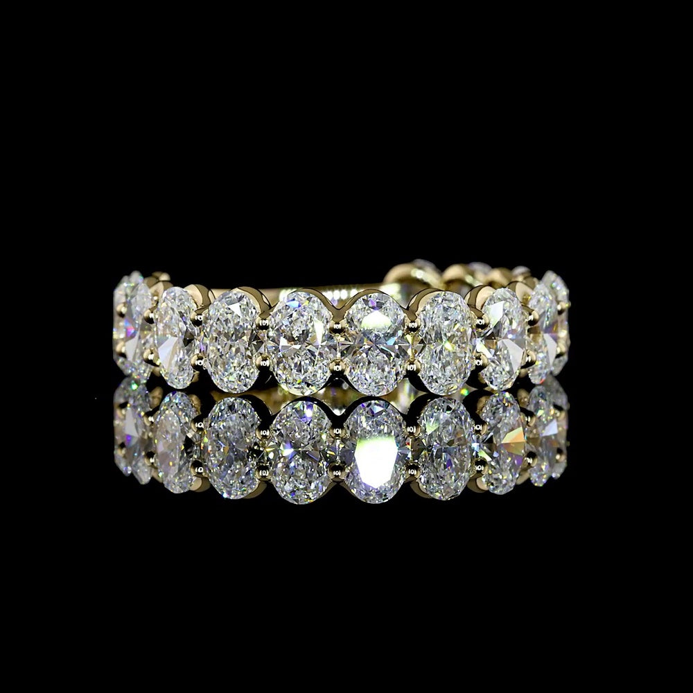 14K Yellow Gold 3/4 Eternity Band with 15 Oval Cut Lab Diamonds - 3.03 Carats Total Diamond Weight - Covaloro Fine Jewelry