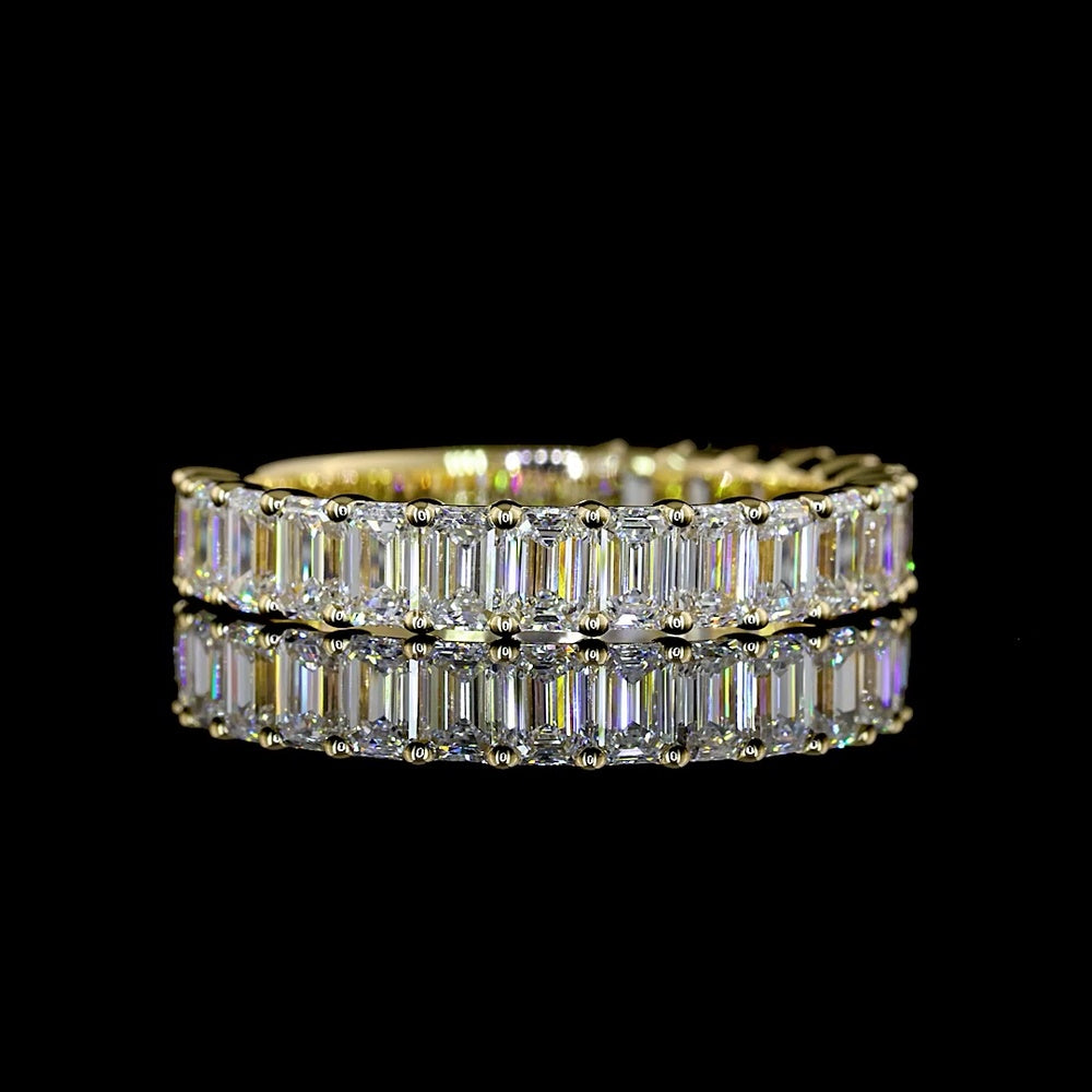 14K Yellow Gold 3/4 Eternity Band with 19 North-South Set Emerald Cut Lab Diamonds - 2.09 Carat Total Weight, E-F VS2 Clarity - Covaloro Fine Jewelry
