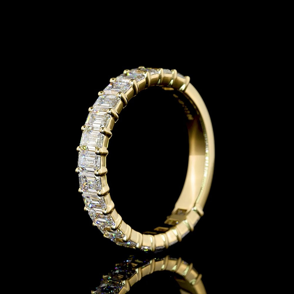 14K Yellow Gold 3/4 Eternity Band with 19 North-South Set Emerald Cut Lab Diamonds - 2.09 Carat Total Weight, E-F VS2 Clarity - Covaloro Fine Jewelry