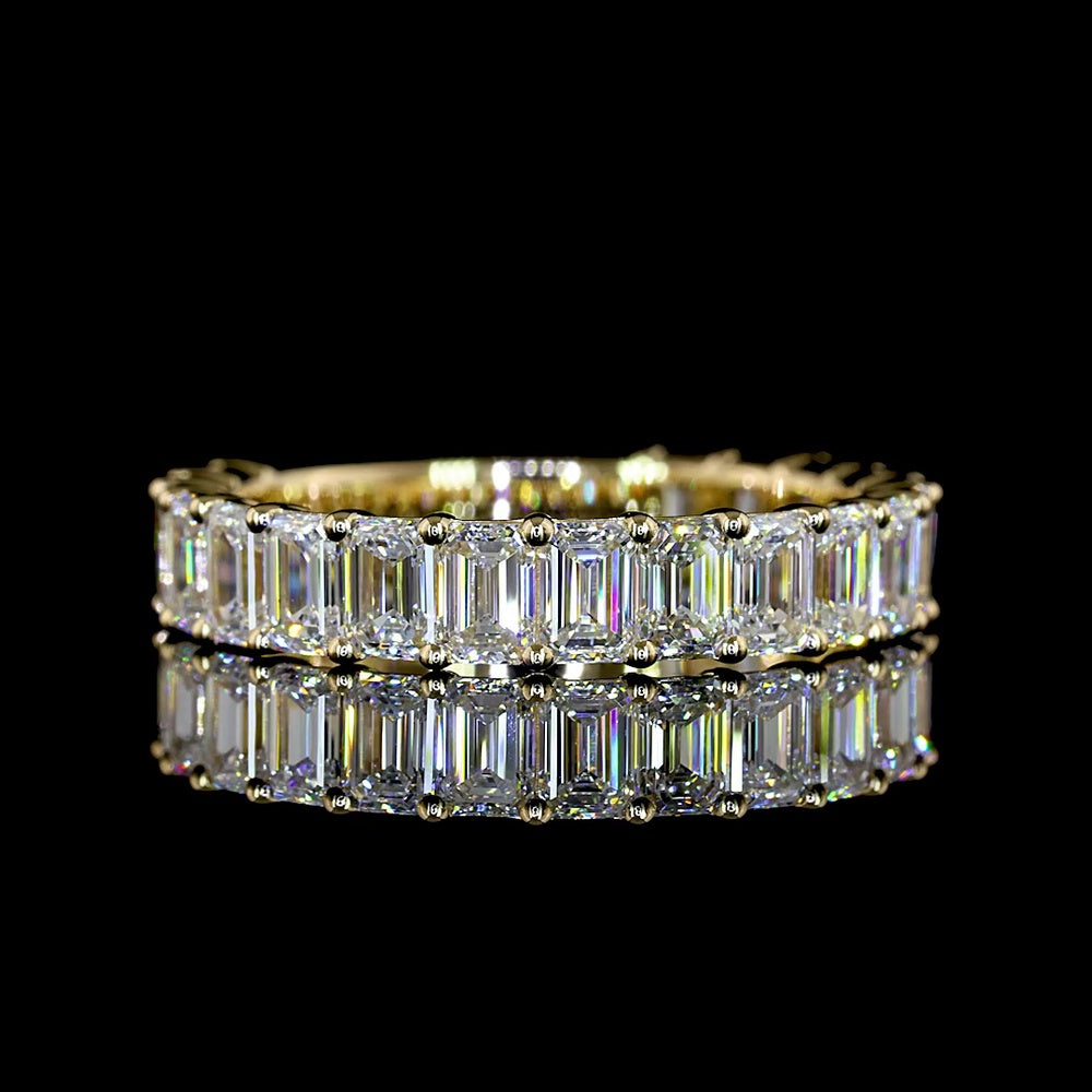 14K Yellow Gold 3/4 Eternity Band with 19 Prong Set Emerald Cut Lab Diamonds - 2.58 Carats Total Diamond Weight - Covaloro Fine Jewelry