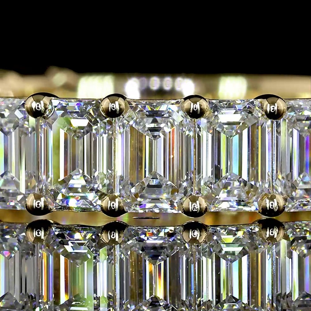 14K Yellow Gold 3/4 Eternity Band with 19 Prong Set Emerald Cut Lab Diamonds - 2.58 Carats Total Diamond Weight - Covaloro Fine Jewelry