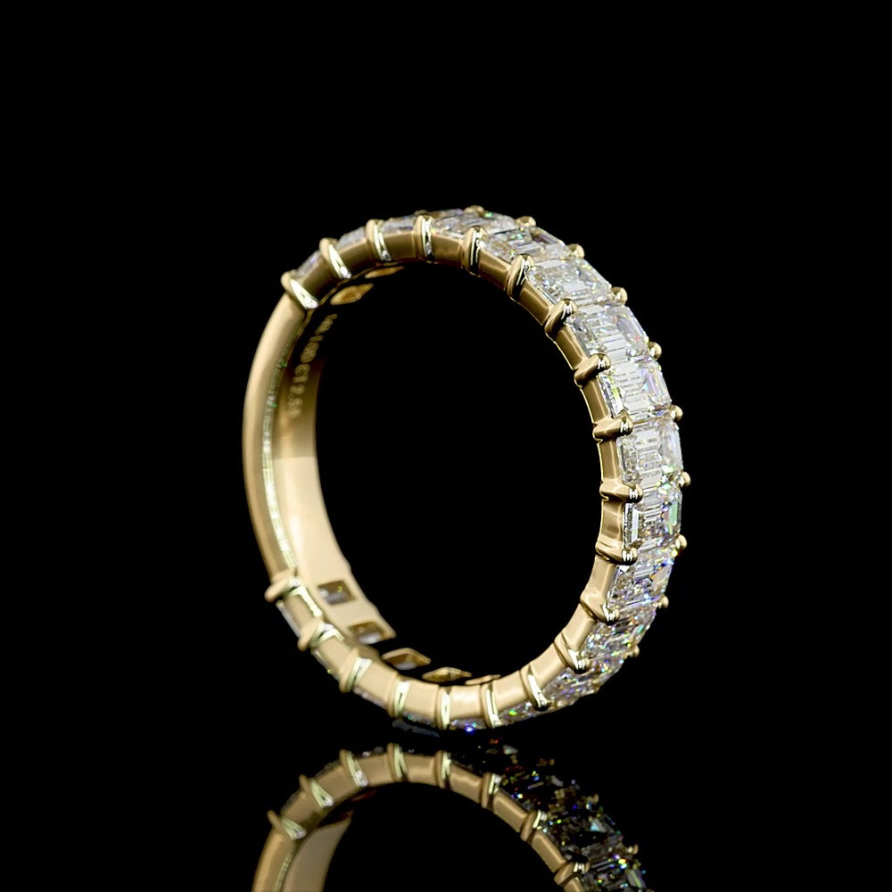 14K Yellow Gold 3/4 Eternity Band with 19 Prong Set Emerald Cut Lab Diamonds - 2.58 Carats Total Diamond Weight - Covaloro Fine Jewelry