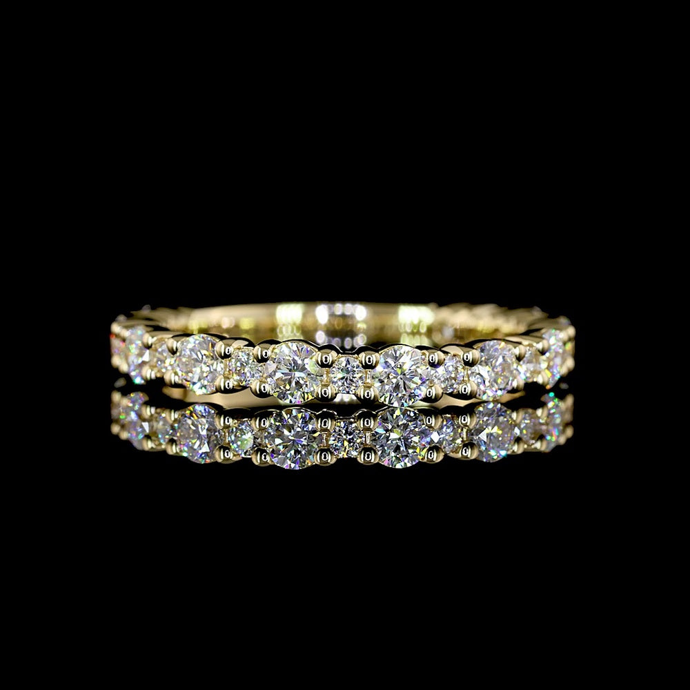 14K Yellow Gold 3/4 Eternity Band with 21 Round Brilliant Cut Lab Diamonds - 0.74 Carat Total Weight, E-F Color, VS Clarity - Covaloro Fine Jewelry