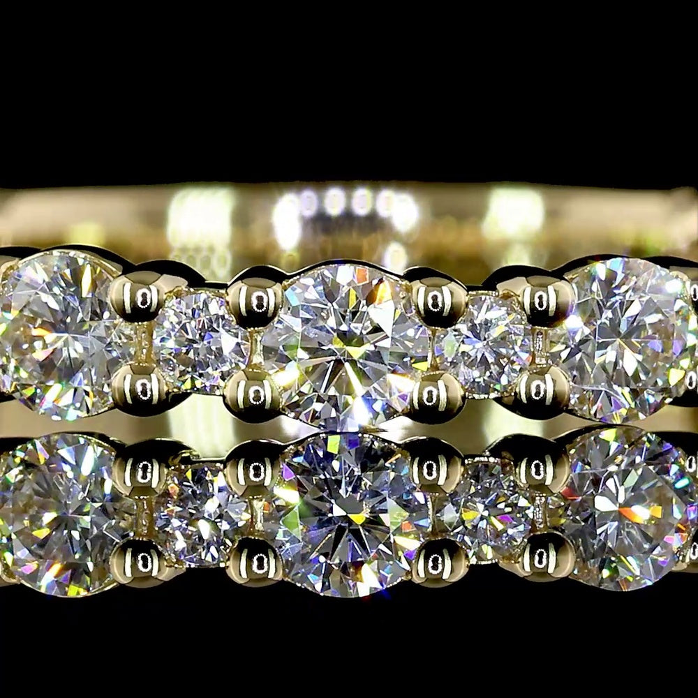 14K Yellow Gold 3/4 Eternity Band with 21 Round Brilliant Cut Lab Diamonds - 0.74 Carat Total Weight, E-F Color, VS Clarity - Covaloro Fine Jewelry