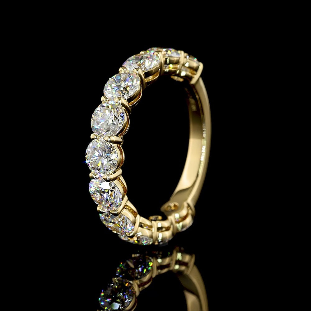 14K Yellow Gold 3/4 Eternity Band with 3.47 Carats Round Brilliant Lab Diamonds in Prong Setting - Covaloro Fine Jewelry
