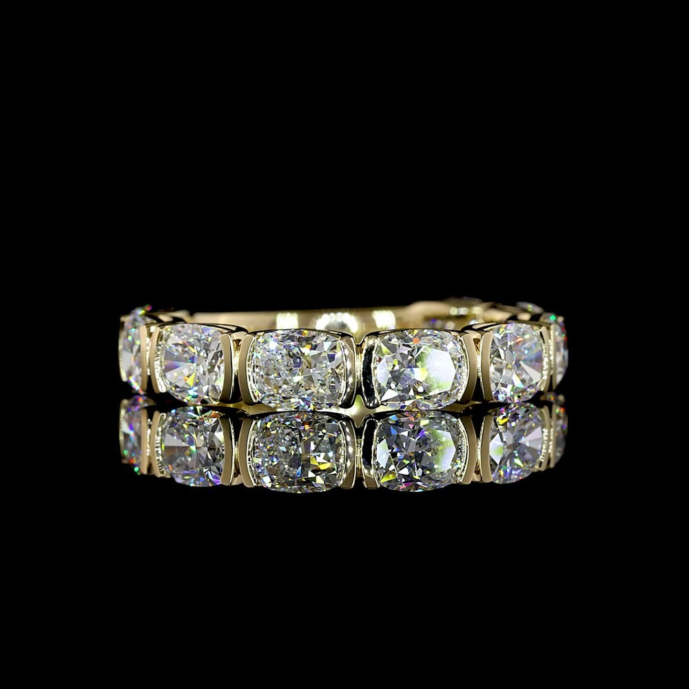 14K Yellow Gold 3/4 Eternity Band with 9 East-West Set Cushion Brilliant Lab Diamonds - 3.39 Carats Total Carat Weight - Covaloro Fine Jewelry