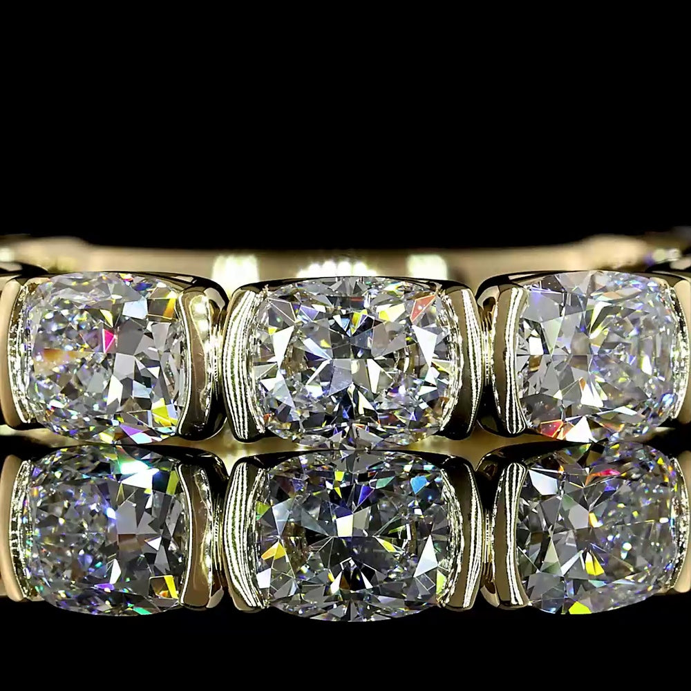 14K Yellow Gold 3/4 Eternity Band with 9 East-West Set Cushion Brilliant Lab Diamonds - 3.39 Carats Total Carat Weight - Covaloro Fine Jewelry