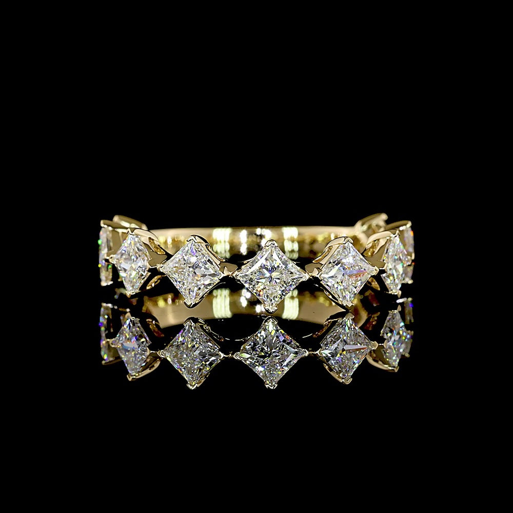 14K Yellow Gold 3/4 Eternity Band with 9 Princess Cut Lab-Grown Diamonds - 1.88 Total Carat Weight, E-F Color, VS Clarity - Covaloro Fine Jewelry
