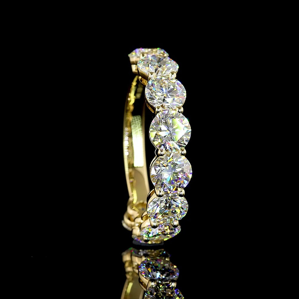 14K Yellow Gold 3/4 Eternity Band with 9 Round Brilliant Cut Lab Diamonds - 3.97 Total Carat Weight, E-F VS Clarity - Covaloro Fine Jewelry