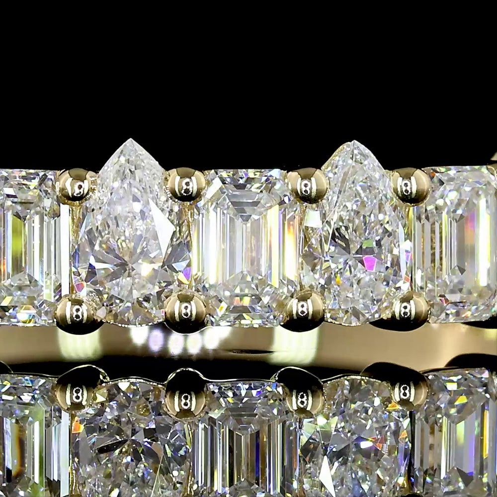 14K Yellow Gold 3/4 Eternity Band with Alternating Emerald Cut and Pear Shape Lab Grown Diamonds - 0.93 Carats Total Diamond Weight - Covaloro Fine Jewelry