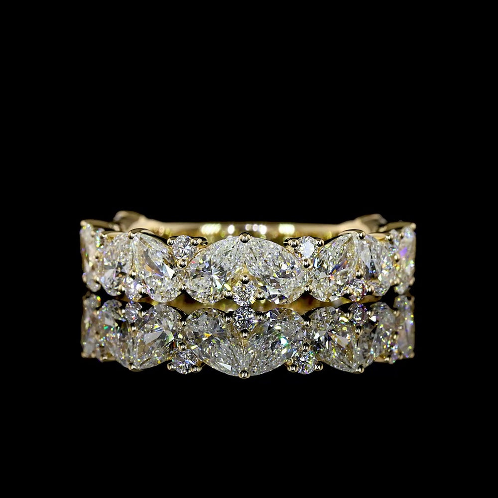 14K Yellow Gold 3/4 Eternity Band with Alternating Pear and Round Lab-Grown Diamonds - 2.25 Carat Total Weight, E-F Color VS Clarity - Covaloro Fine Jewelry