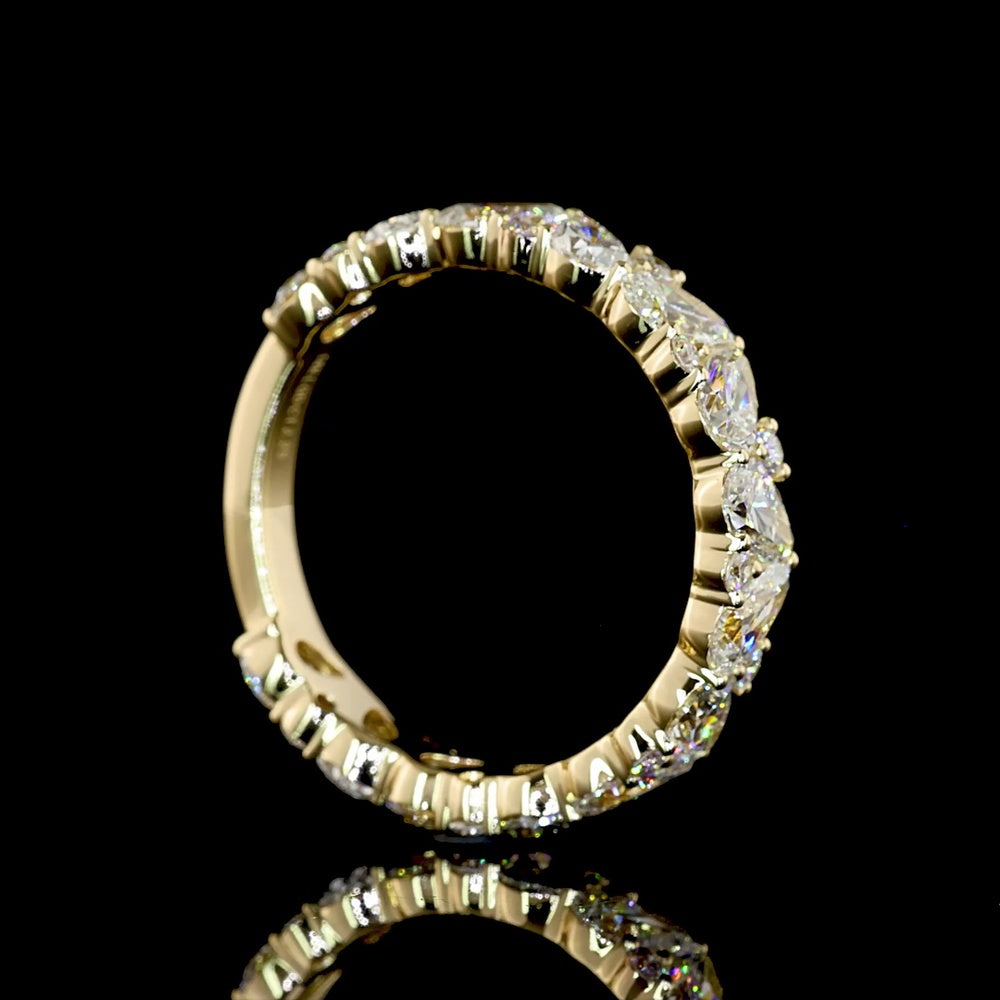 14K Yellow Gold 3/4 Eternity Band with Alternating Pear and Round Lab-Grown Diamonds - 2.25 Carat Total Weight, E-F Color VS Clarity - Covaloro Fine Jewelry