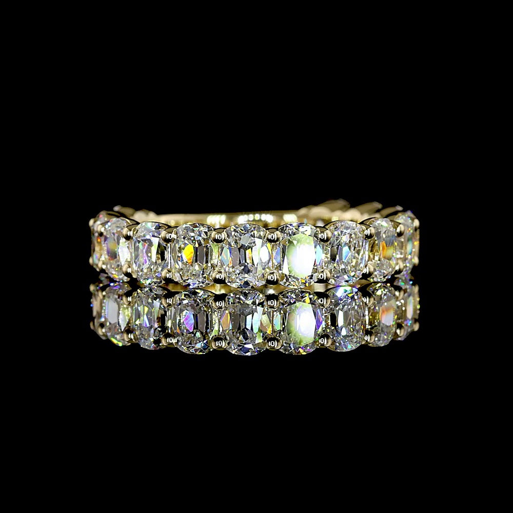 14K Yellow Gold 3/4 Eternity Band with Antique Cushion Cut Lab Diamonds - 3.20 Carats Total Diamond Weight (Front Visible) - Covaloro Fine Jewelry