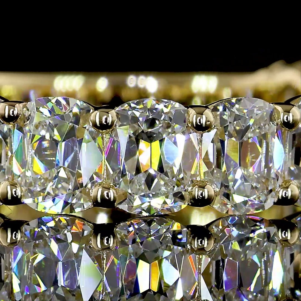 14K Yellow Gold 3/4 Eternity Band with Antique Cushion Cut Lab Diamonds - 3.24 Carats Total Diamond Weight - Covaloro Fine Jewelry