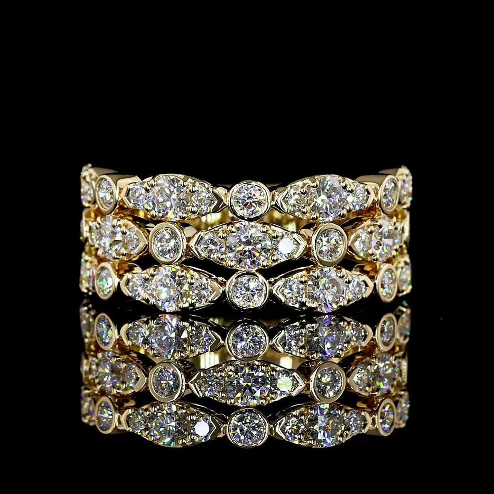 14K Yellow Gold 3/4 Eternity Band with Bezel and Prong Set Round Lab Diamonds - 1.55 Carats Total Diamond Weight - Covaloro Fine Jewelry