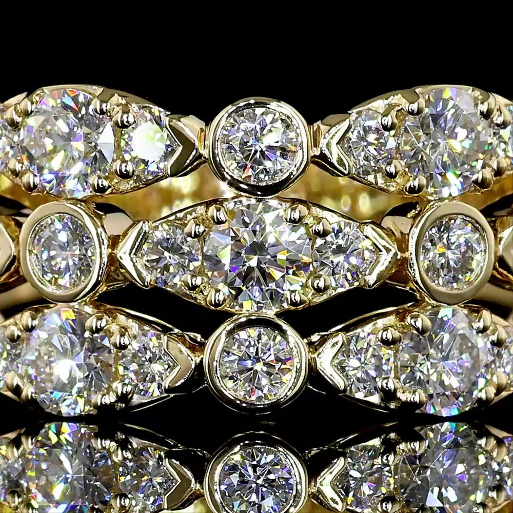 14K Yellow Gold 3/4 Eternity Band with Bezel and Prong Set Round Lab Diamonds - 1.55 Carats Total Diamond Weight - Covaloro Fine Jewelry