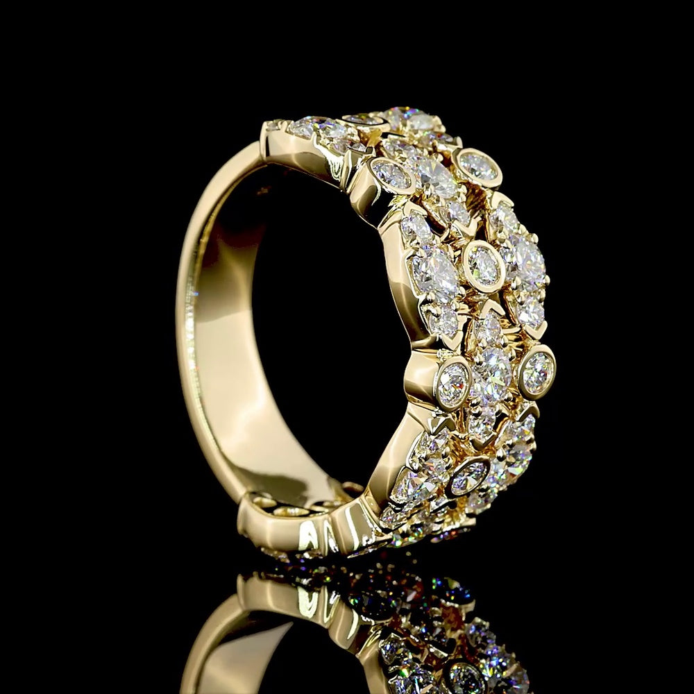 14K Yellow Gold 3/4 Eternity Band with Bezel and Prong Set Round Lab Diamonds - 1.55 Carats Total Diamond Weight - Covaloro Fine Jewelry