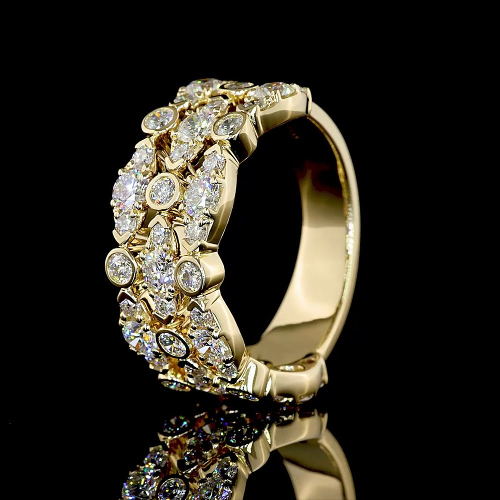 14K Yellow Gold 3/4 Eternity Band with Bezel and Prong Set Round Lab Diamonds - 1.55 Carats Total Diamond Weight - Covaloro Fine Jewelry