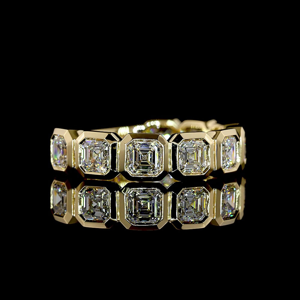 14K Yellow Gold 3/4 Eternity Band with Bezel Set Asscher Cut Lab Diamonds - 2.94 Carats Total Diamond Weight - Covaloro Fine Jewelry