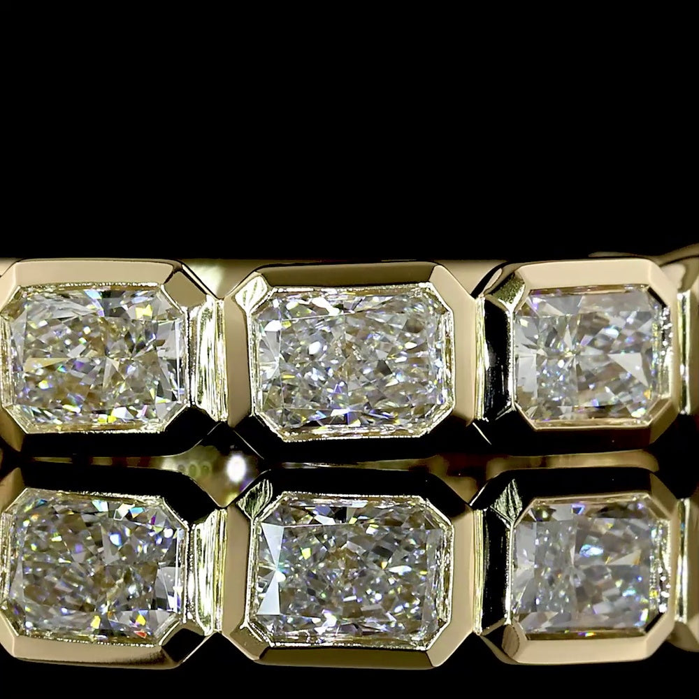 14K Yellow Gold 3/4 Eternity Band with Bezel Set East-West Radiant Cut Lab Diamonds - 1.52 Carat Total Weight - Covaloro Fine Jewelry