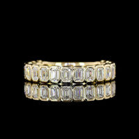 14K Yellow Gold 3/4 Eternity Band with Bezel Set Emerald Cut Lab Diamonds - 0.94 Carats Total Diamond Weight, E-F Color, VS Clarity - Covaloro Fine Jewelry