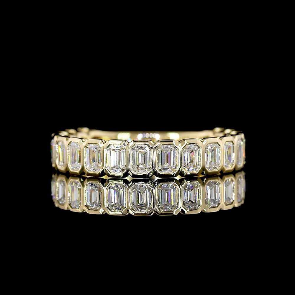 14K Yellow Gold 3/4 Eternity Band with Bezel Set Emerald Cut Lab Diamonds - 0.94 Carats Total Diamond Weight, E-F Color, VS Clarity - Covaloro Fine Jewelry