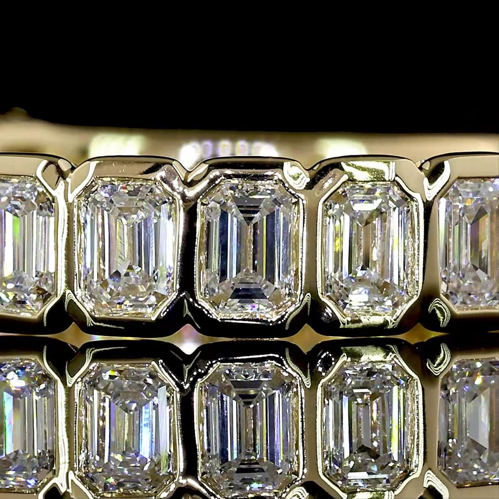 14K Yellow Gold 3/4 Eternity Band with Bezel Set Emerald Cut Lab Diamonds - 0.94 Carats Total Diamond Weight, E-F Color, VS Clarity - Covaloro Fine Jewelry