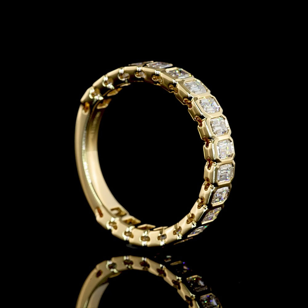 14K Yellow Gold 3/4 Eternity Band with Bezel Set Emerald Cut Lab Diamonds - 0.94 Carats Total Diamond Weight, E-F Color, VS Clarity - Covaloro Fine Jewelry
