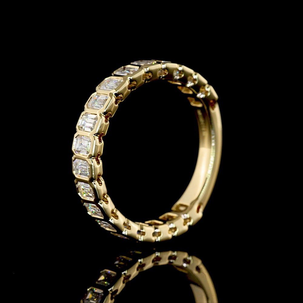 14K Yellow Gold 3/4 Eternity Band with Bezel Set Emerald Cut Lab Diamonds - 0.94 Carats Total Diamond Weight, E-F Color, VS Clarity - Covaloro Fine Jewelry