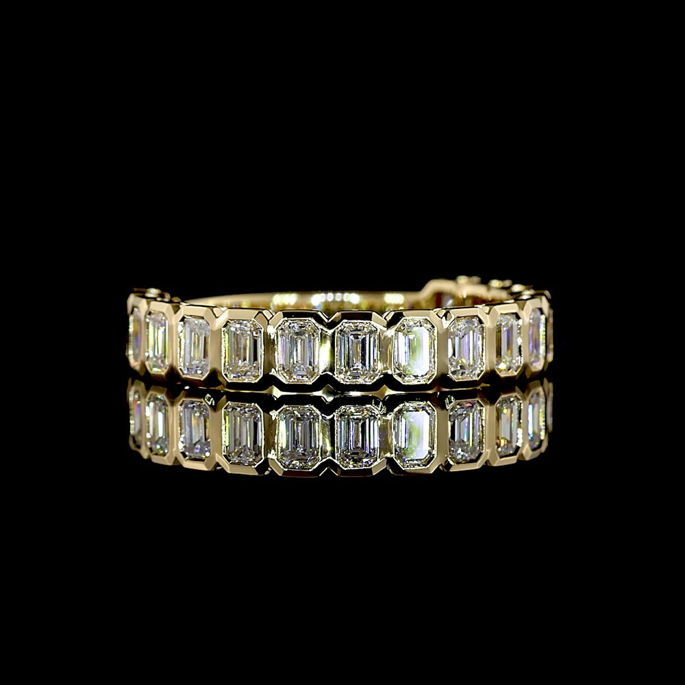 14K Yellow Gold 3/4 Eternity Band with Bezel Set Emerald Cut Lab Diamonds - 1.22 Carat Total Weight (17 Stones, E-F VS Clarity) - Covaloro Fine Jewelry