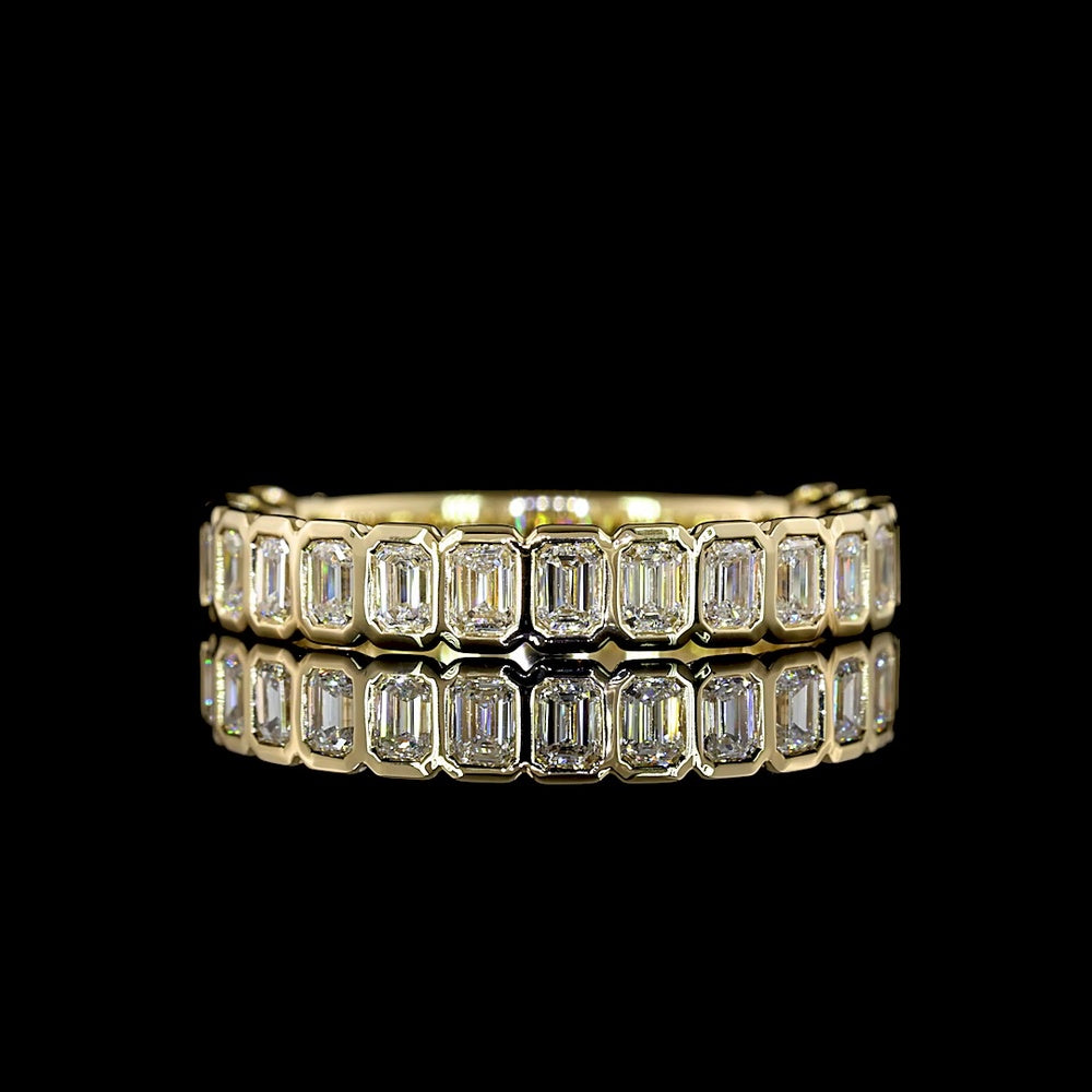 14K Yellow Gold 3/4 Eternity Band with Bezel Set Emerald Cut Lab Diamonds - 1.34 Carats Total Diamond Weight - Covaloro Fine Jewelry