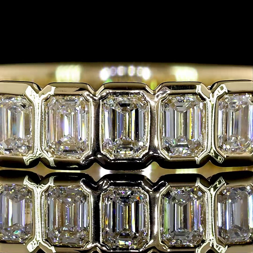 14K Yellow Gold 3/4 Eternity Band with Bezel Set Emerald Cut Lab Diamonds - 1.34 Carats Total Diamond Weight - Covaloro Fine Jewelry