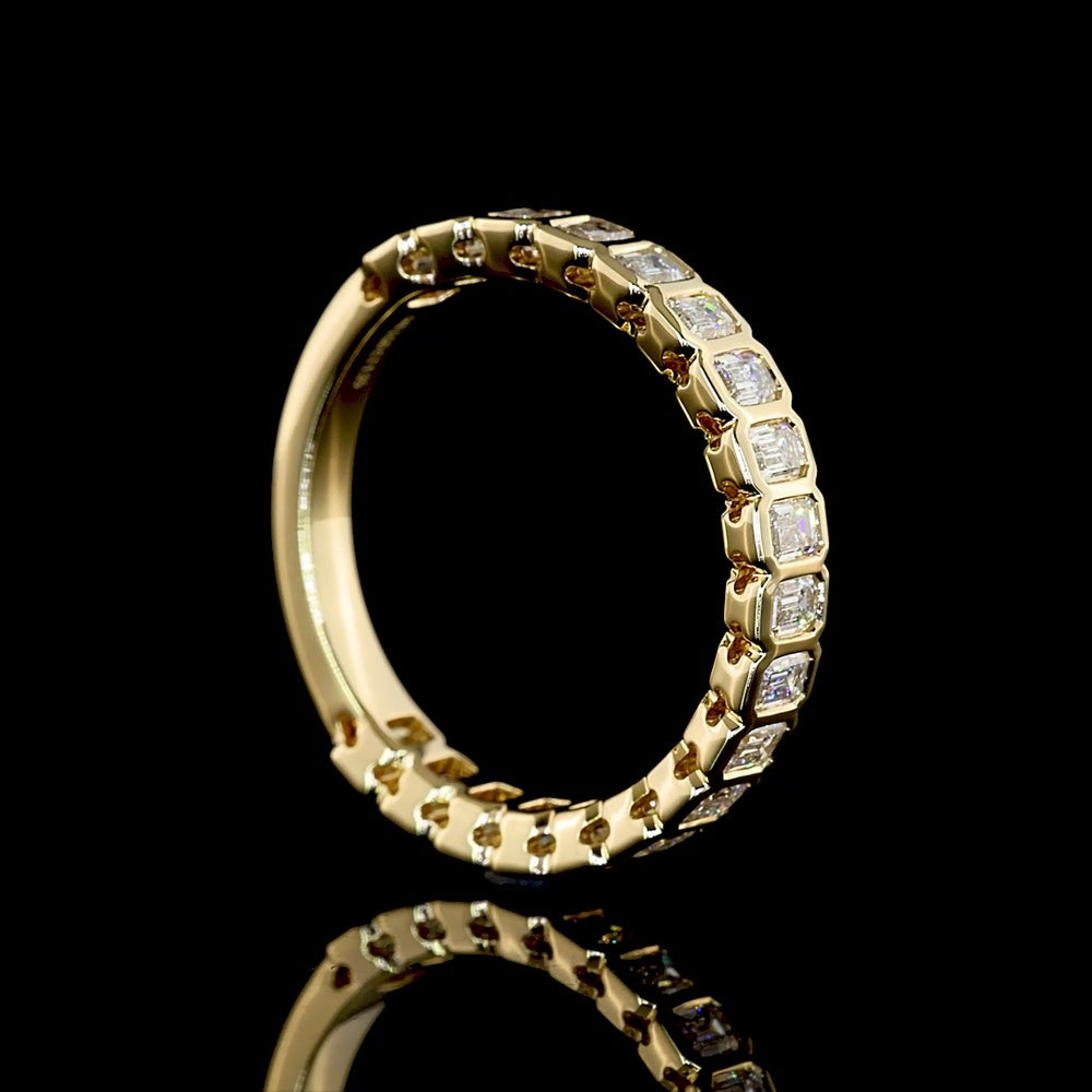14K Yellow Gold 3/4 Eternity Band with Bezel Set Emerald Cut Lab Diamonds - 1.34 Carats Total Diamond Weight - Covaloro Fine Jewelry