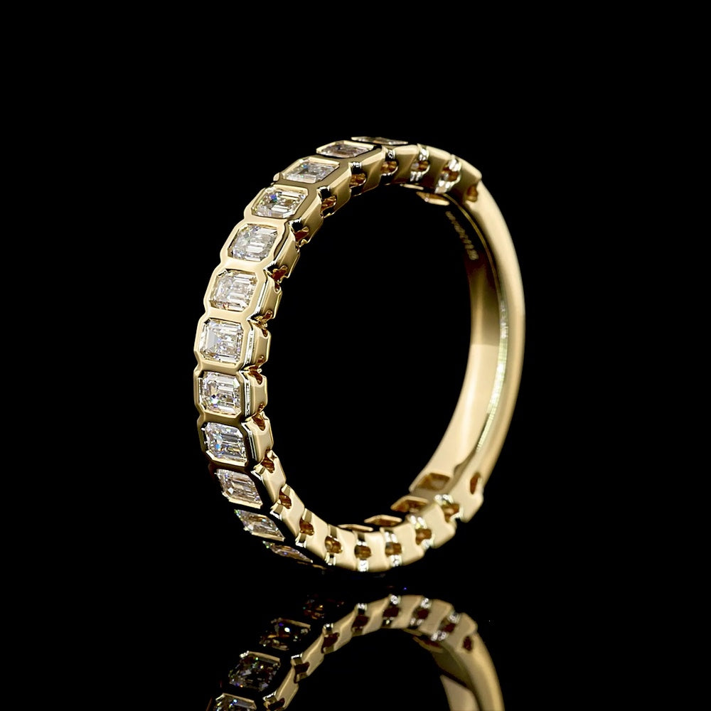 14K Yellow Gold 3/4 Eternity Band with Bezel Set Emerald Cut Lab Diamonds - 1.34 Carats Total Diamond Weight - Covaloro Fine Jewelry