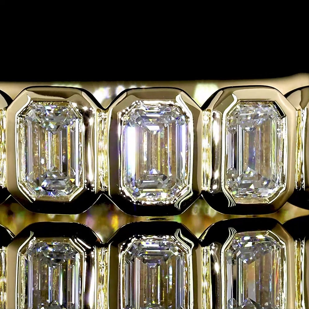 14K Yellow Gold 3/4 Eternity Band with Bezel-Set Emerald Cut Lab Diamonds - 1.38 Carats Total Diamond Weight - Covaloro Fine Jewelry