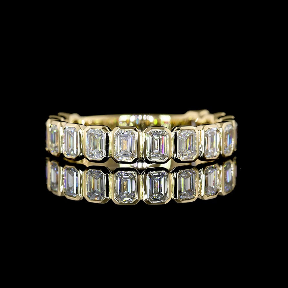 14K Yellow Gold 3/4 Eternity Band with Bezel Set Emerald Cut Lab Diamonds - 1.52 Carat Total Weight, E-F Color VS Clarity - Covaloro Fine Jewelry