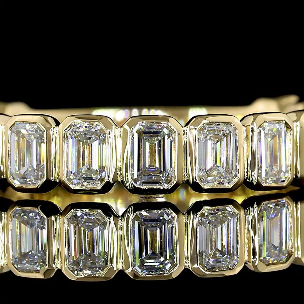 14K Yellow Gold 3/4 Eternity Band with Bezel Set Emerald Cut Lab Diamonds - 1.52 Carat Total Weight, E-F Color VS Clarity - Covaloro Fine Jewelry